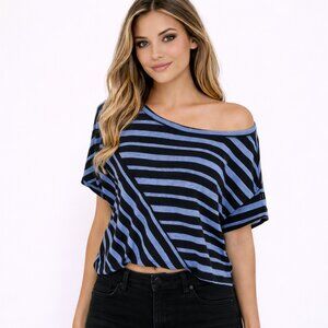Striped Slouchy Cropped Tee 80s 90s Beach Gift Going Out Party Spring Summer